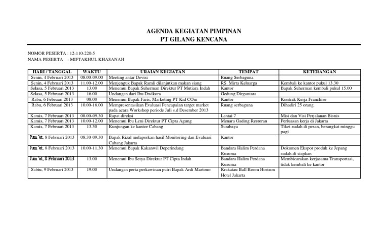 Agenda Kegiatan Pimpinan