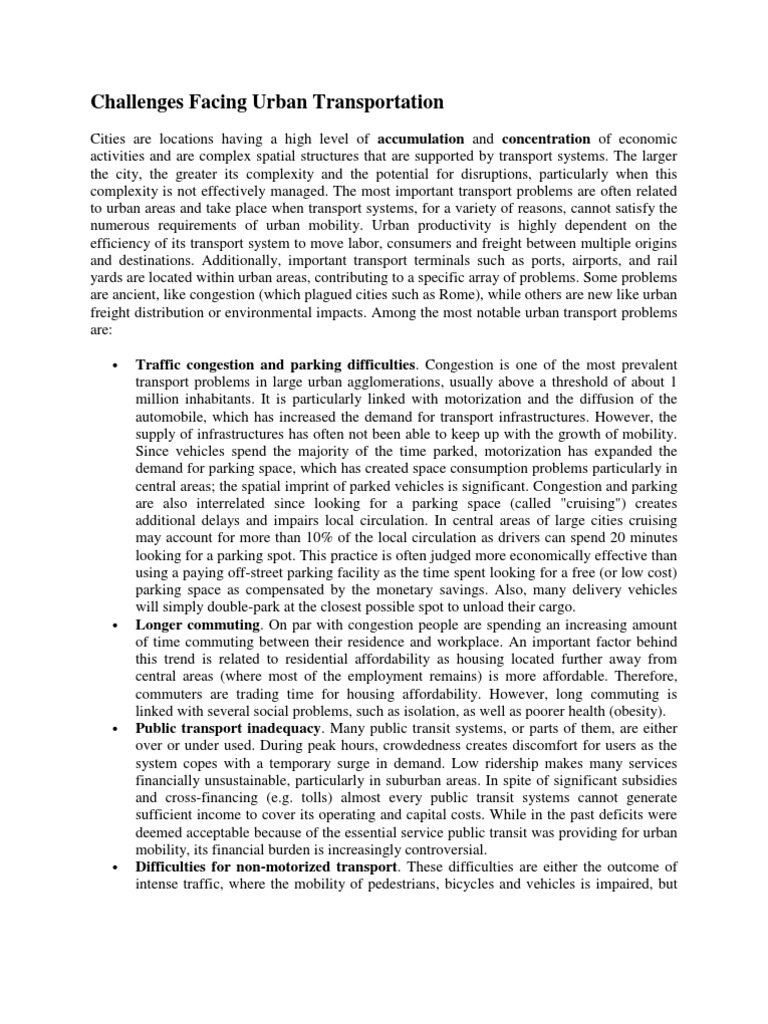 Challenges Facing Urban Transportation Pdf Traffic Congestion