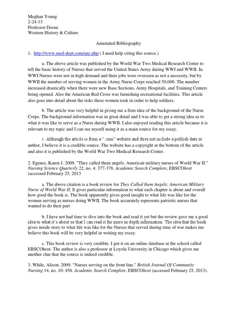 Nursing Annotated Bibliograph Nursing Citation