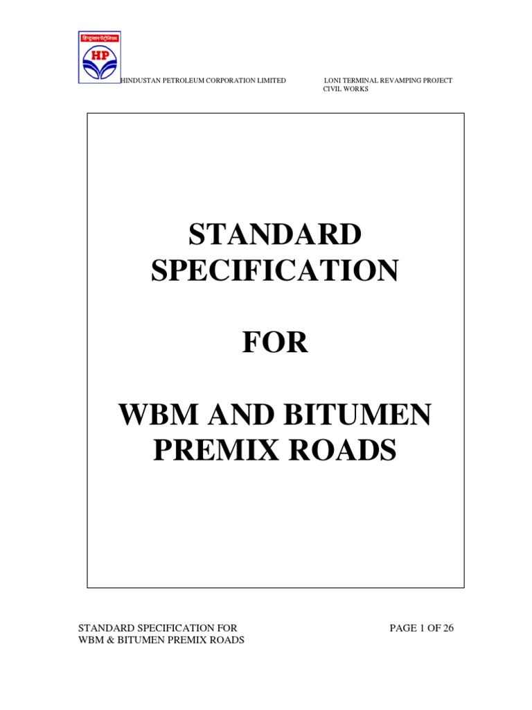 WBM and Bitumen Premix Road Specs | PDF | Asphalt | Road