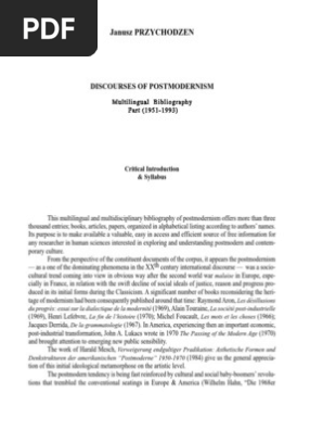 Discourses Of Post Modernism Postmodernism Modernism