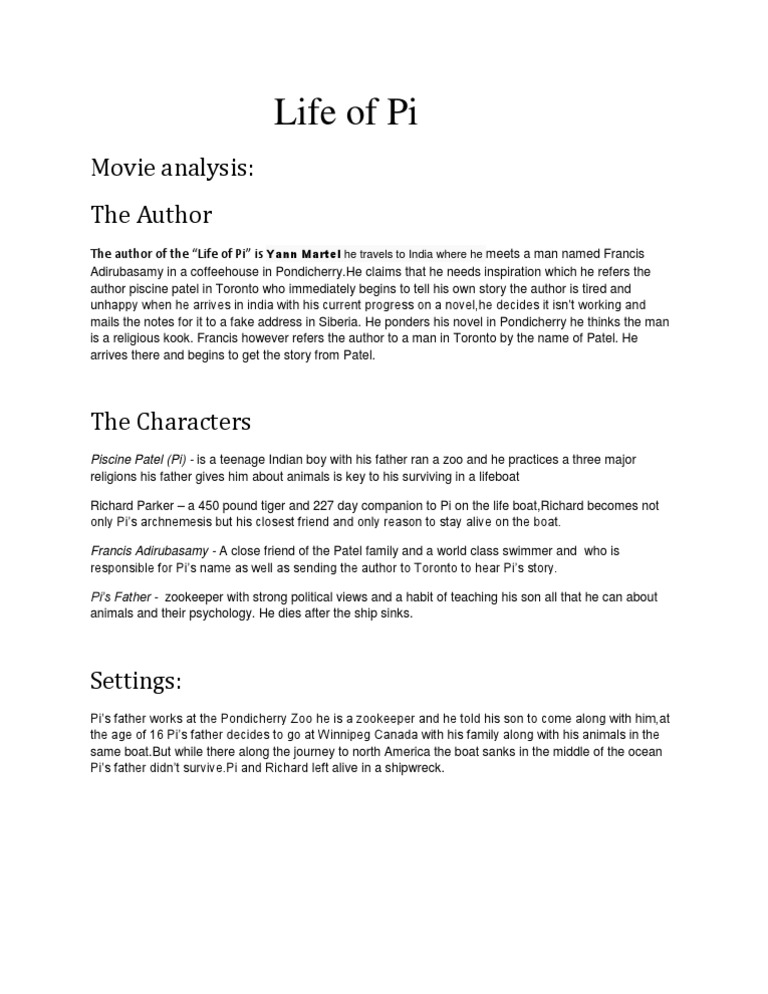 Life of Pi Movie analysis The Author