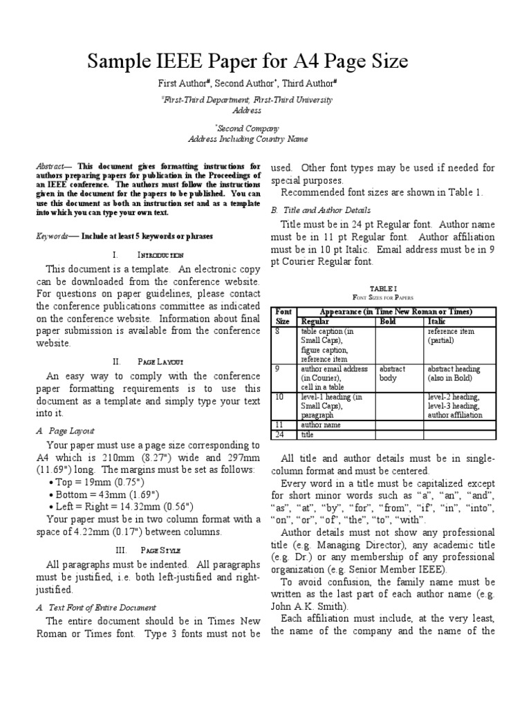 Ieee Word Format A41 Typefaces Paragraph