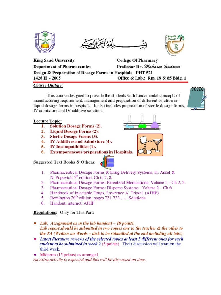 Hospital Dosage Forms Course Outline | PDF