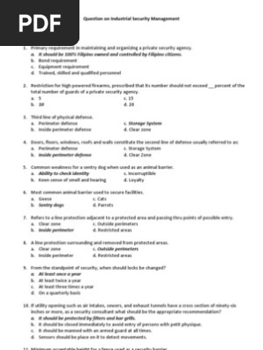 Question on Industrial Security Management(Answer KEY)