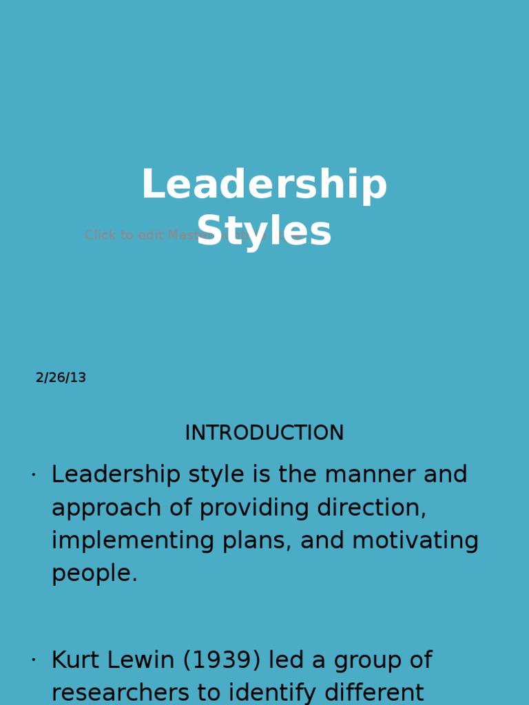 Leadership Styles PDF Leadership Social Psychology