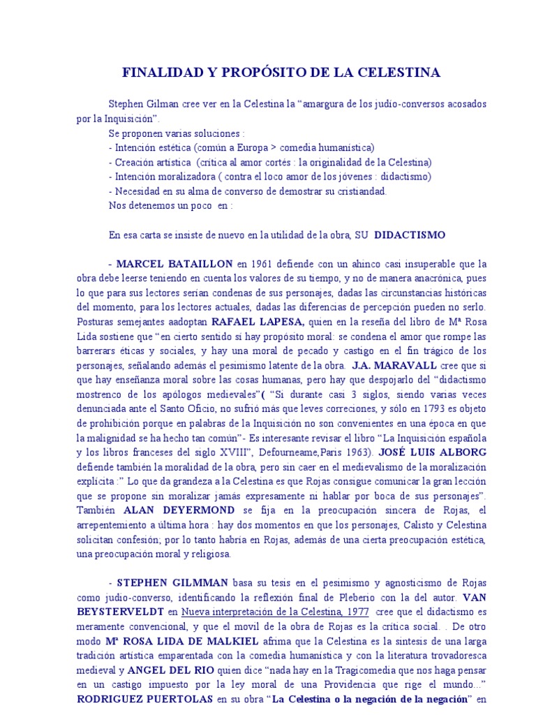 Finalidad y propósito DE LA CELESTINA Ciencia filosófica