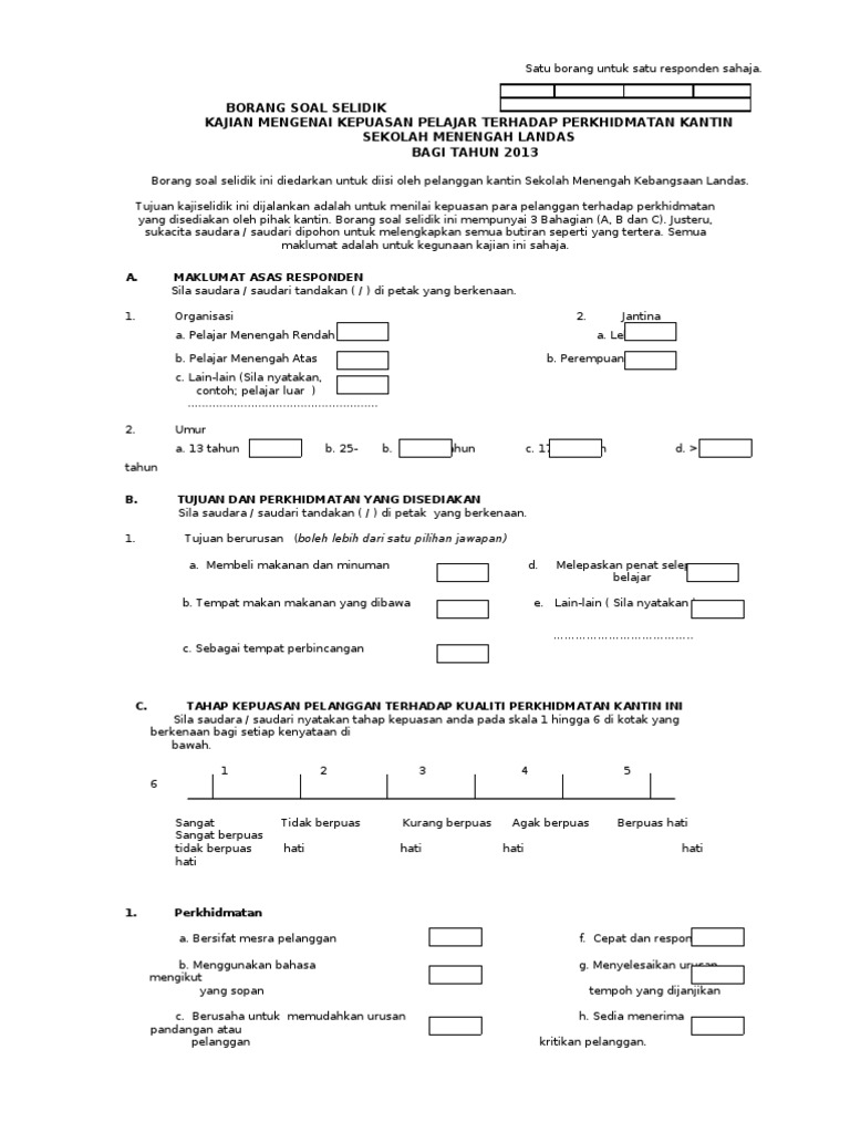 Contoh Soalan Soal Selidik Sisa Domestik - Soalan bc