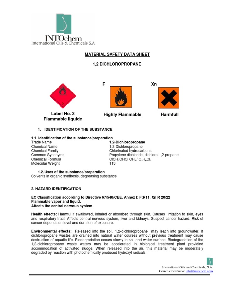 DCP MSDS Dangerous Goods Personal Protective Equipment