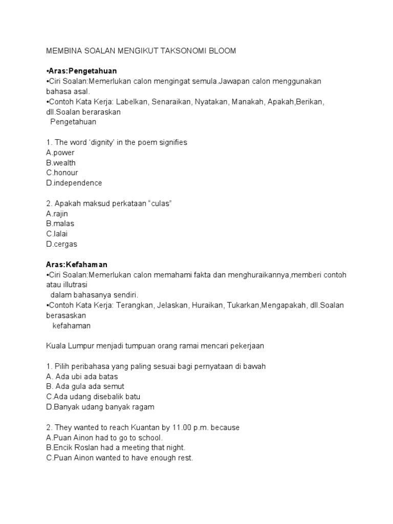 Membina Soalan Mengikut Taksonomi Bloom Pdf