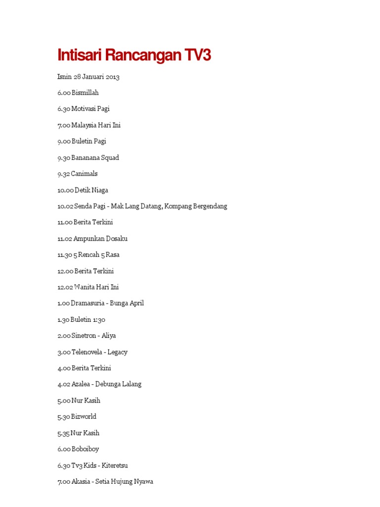 Jadual Siaran Tv3 Dalam Surat Khabar Metro