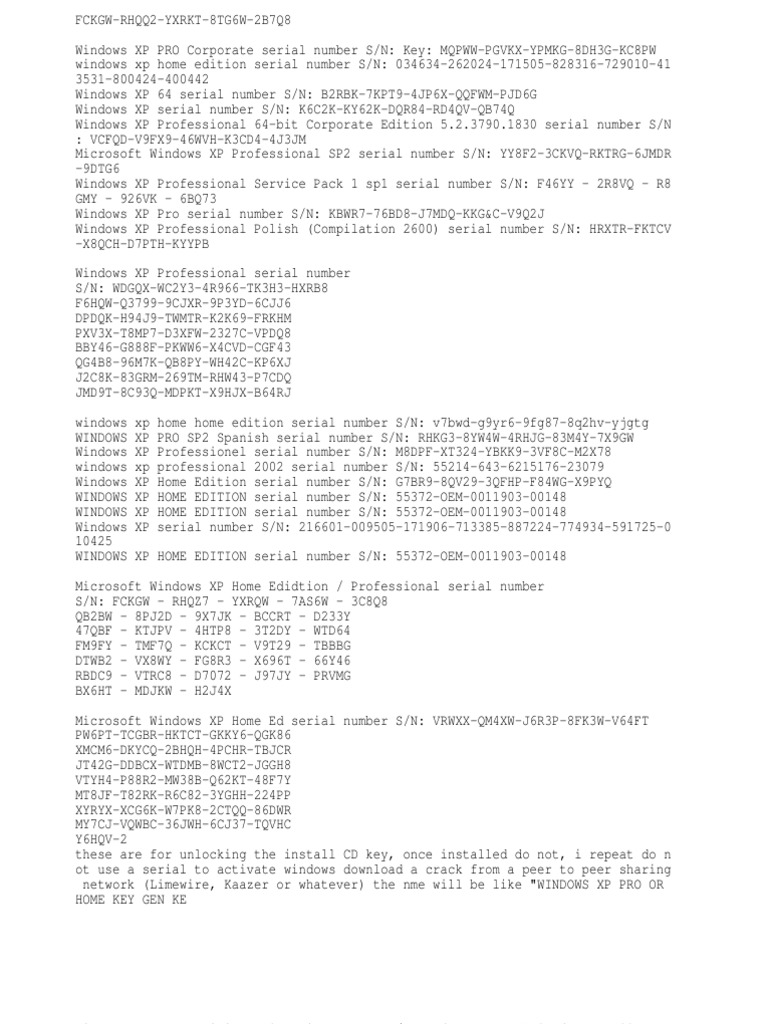 SN Win XP | PDF | Windows Xp | Microsoft Software