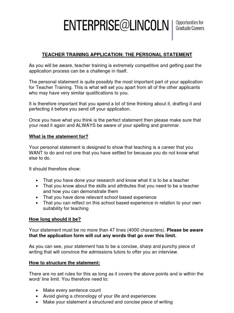 example teacher training personal statement