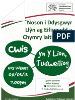 Noson I Ddysgwyr Llŷn Ag Eifionydd A Chymry Iaith Gyntaf: Nos Wener 08/03/13 7.00pm