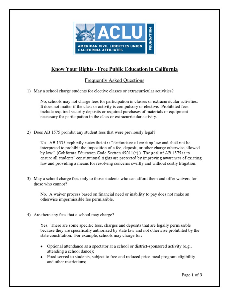 Know Your Rights - Free Public Education in California: Frequently ...