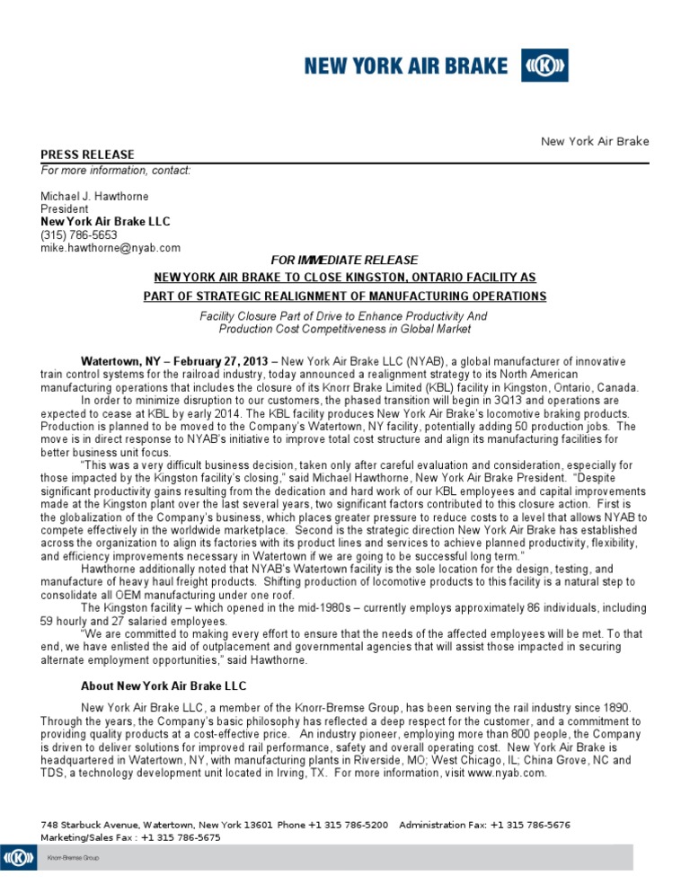 New York Air Brake | PDF | Employment | Strategic Management