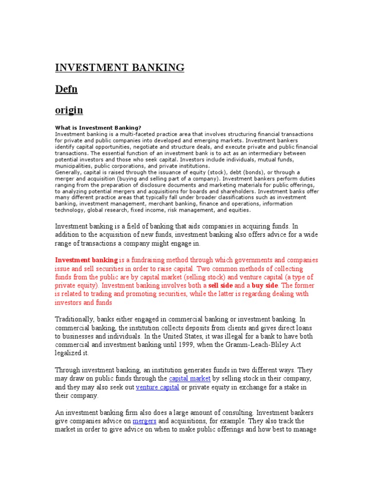 Investment Banking Investment Banking Loans