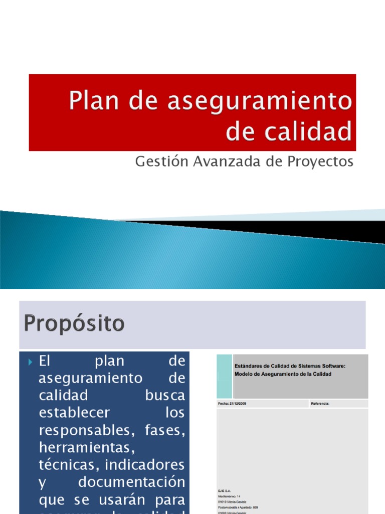 Plan de Aseguramiento de Calidad en Proyectos | PDF | Calidad ...