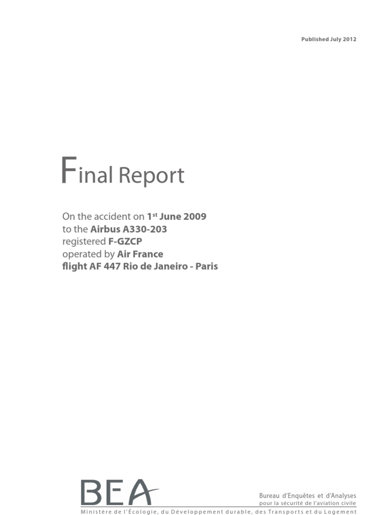 AF447 Crash Investigation Report | PDF | Aviation | Aeronautics