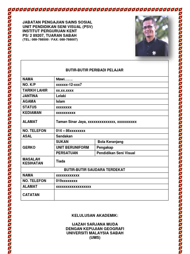 Contoh Biodata Pelajar