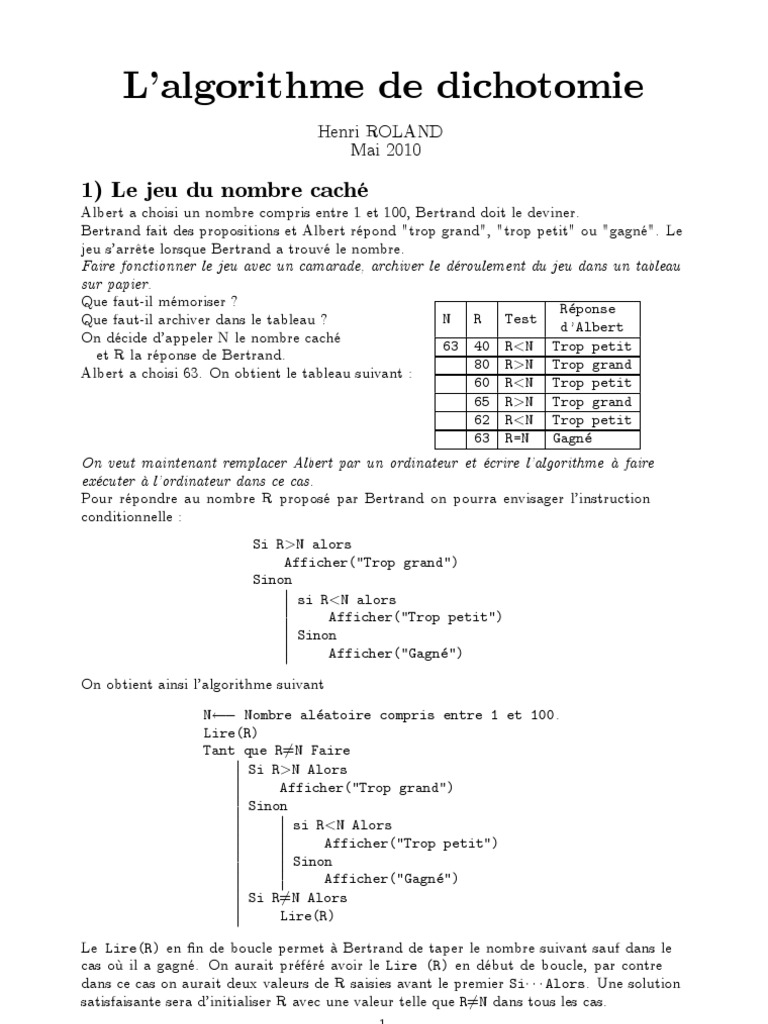 Algorithme de Dichotomie en Python | PDF | Structure de contrôle ...