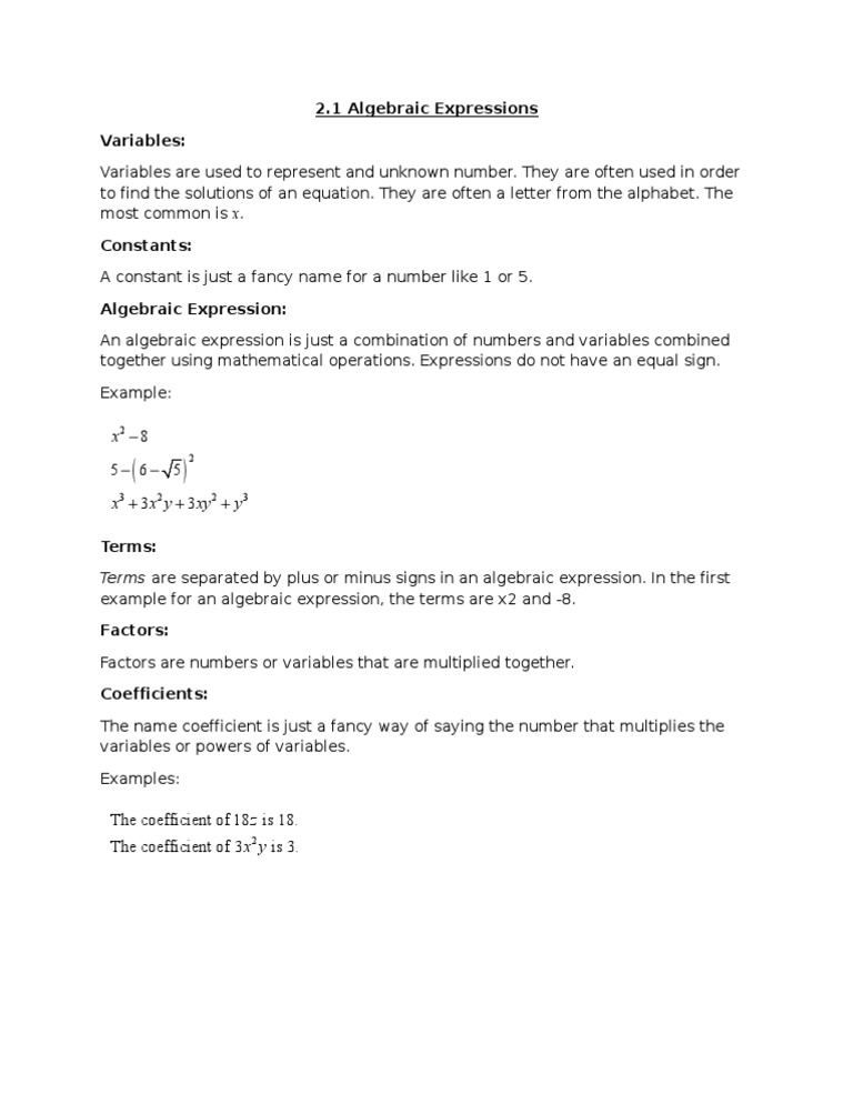 Understanding Algebraic Expressions | PDF