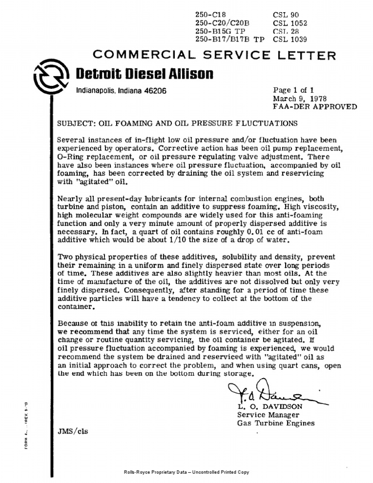 Detroit Diesel Allison: Commercial Service Letter | PDF