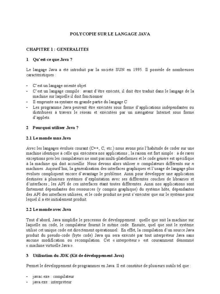 Introduction au langage Java | PDF | Java (Langage de programmation ...