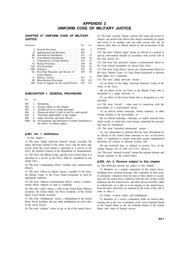 ucmj Court Martial Uniform Code Of Military Justice