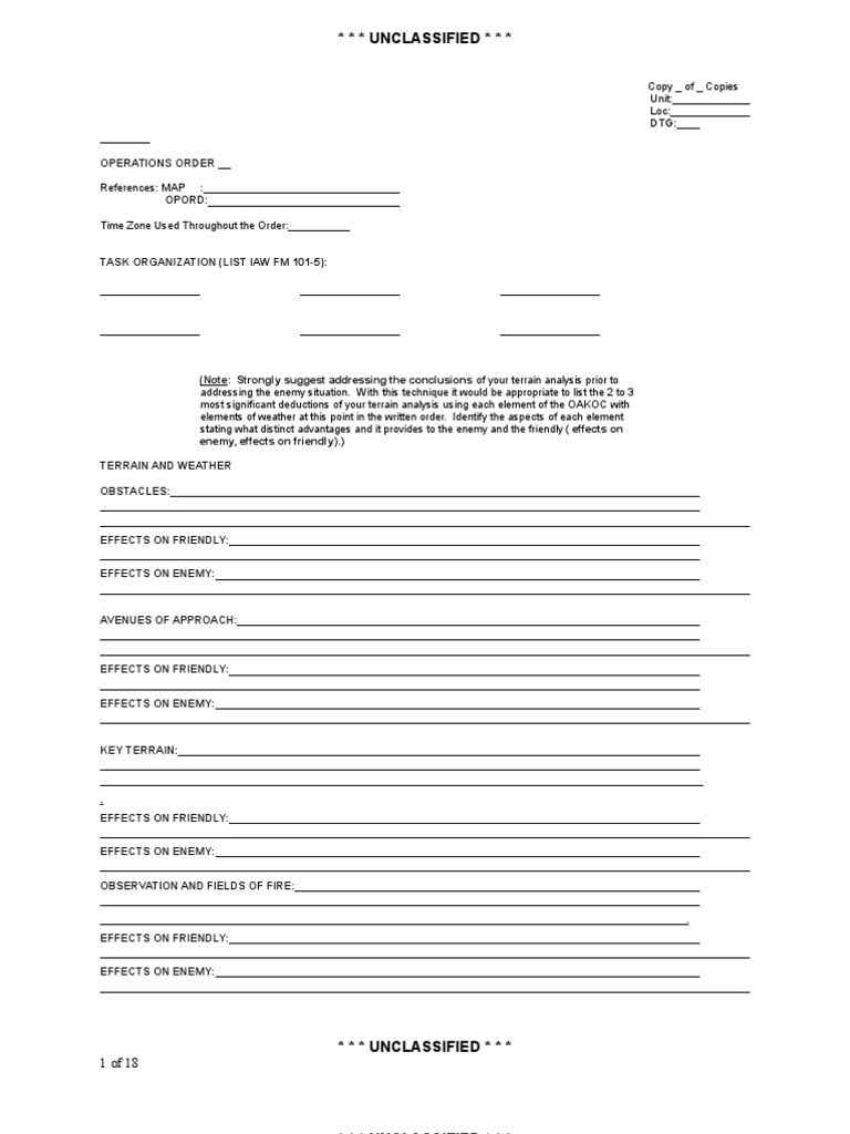 Opord (Blank) PDF Reconnaissance Maneuver Warfare