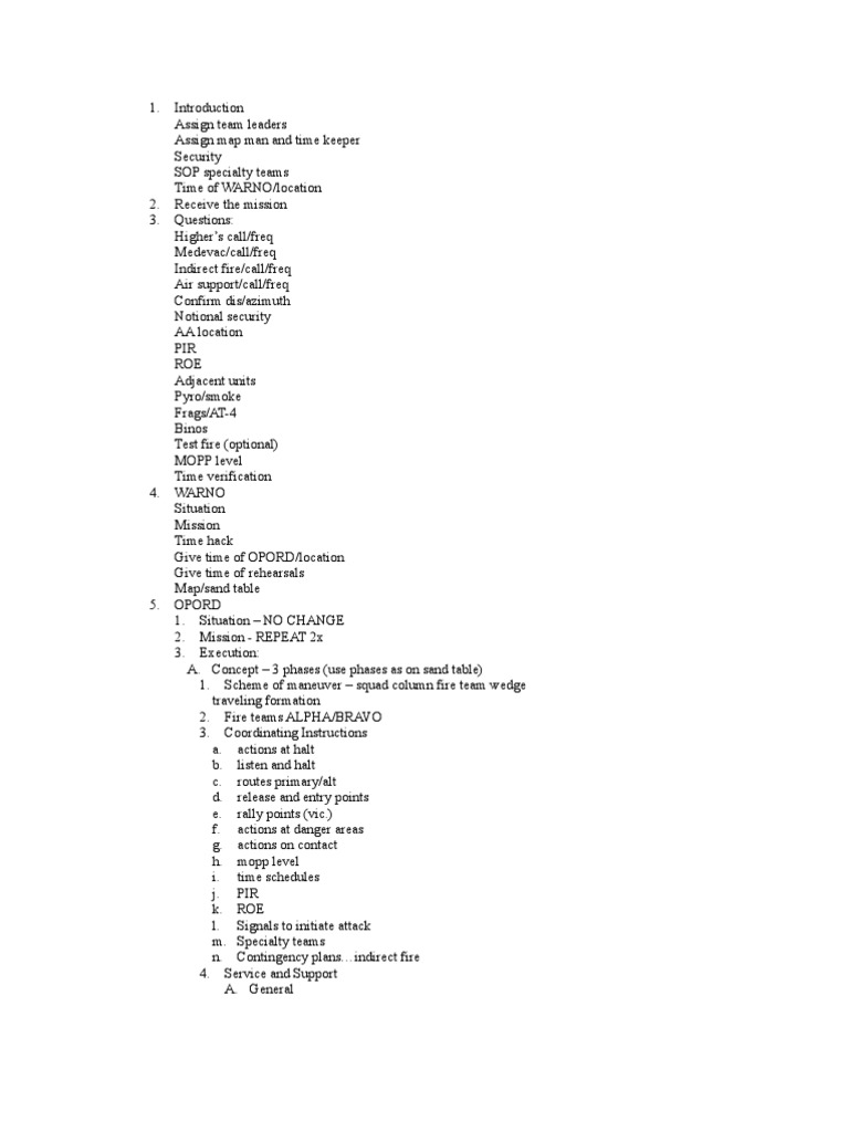 OPORD and Tactical Procedures Guide | PDF | Reconnaissance | Military