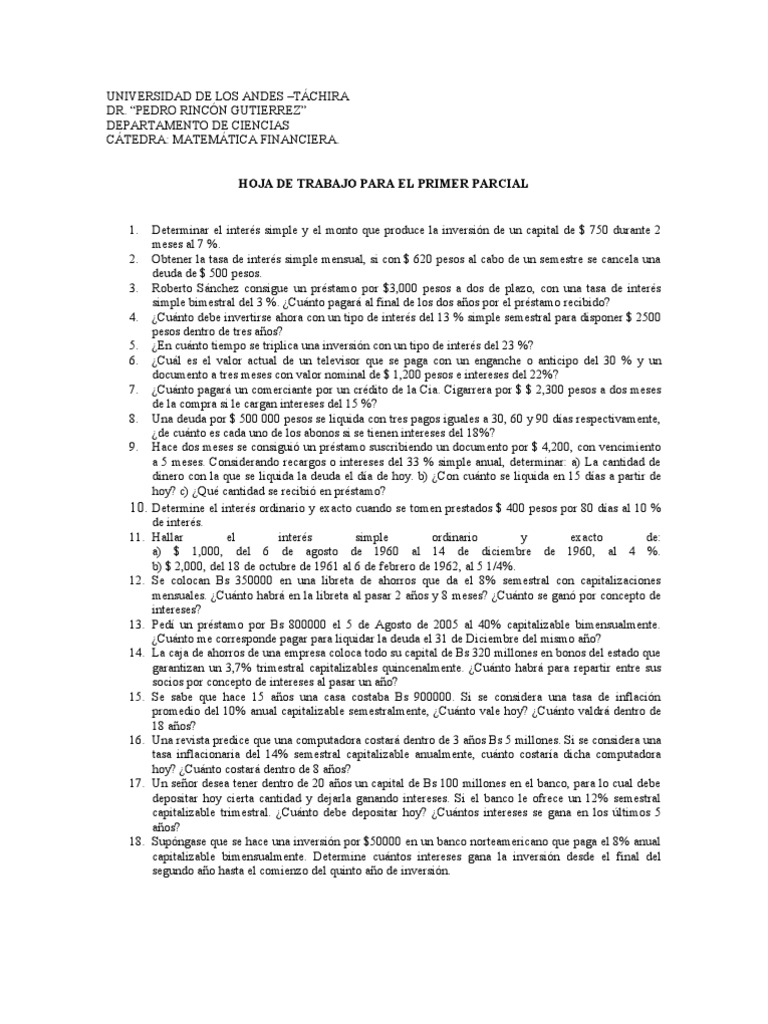 Ejercicios de Matemática Financiera | PDF | Bancos | Tasas de interés