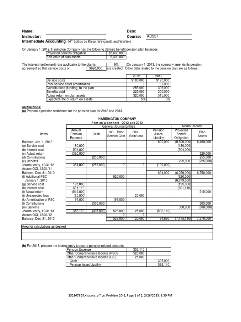 Pension Expense Journal Entries AC557 | PDF | Pension | Income Statement