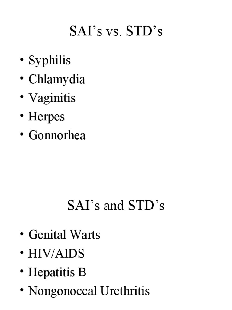 SAI's vs. STD'S Syphilis Chlamydia Vaginitis Herpes