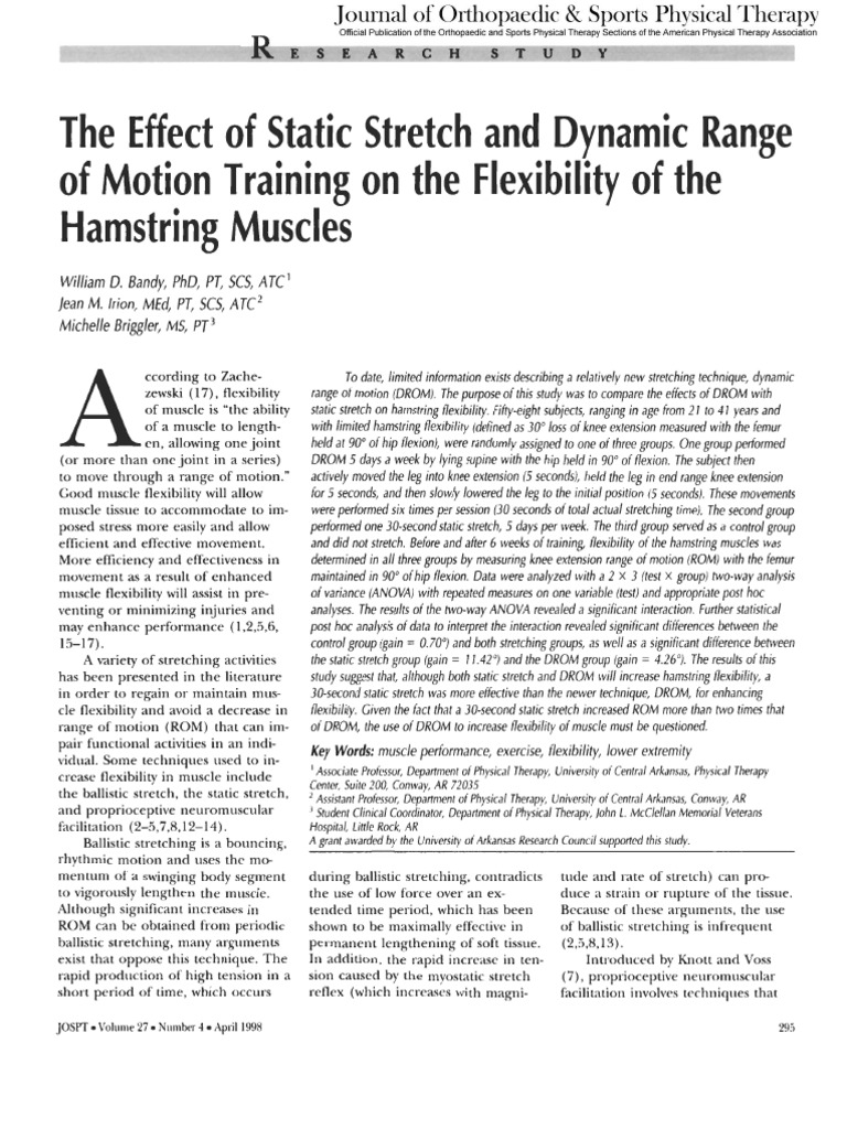 The Effect of Static Stretch and Dynamic Range of Motion Training On