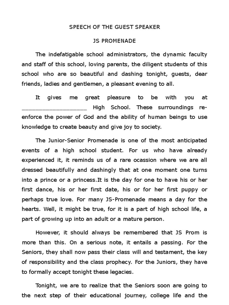 Speech of The Guest Speaker (JS) PDF Prom