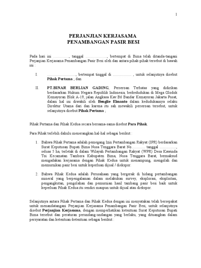 Surat Perjanjian Kerjasama Usaha Pdf