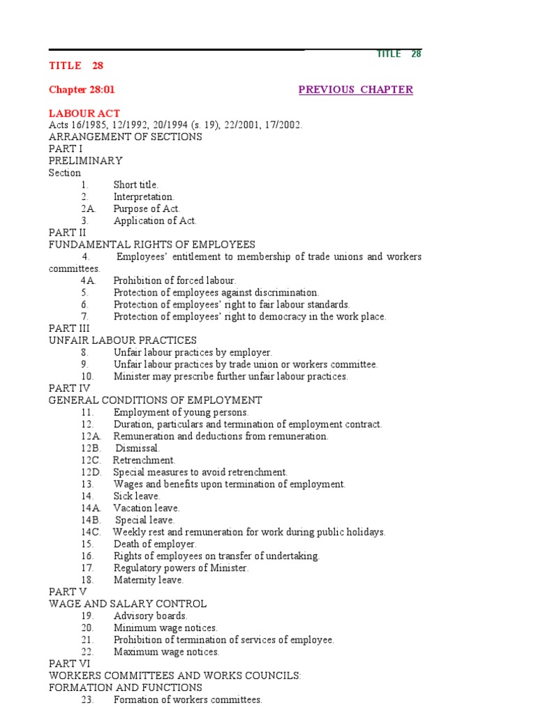 Labour Act 28 01 | PDF | International Labour Organization | Trade Union