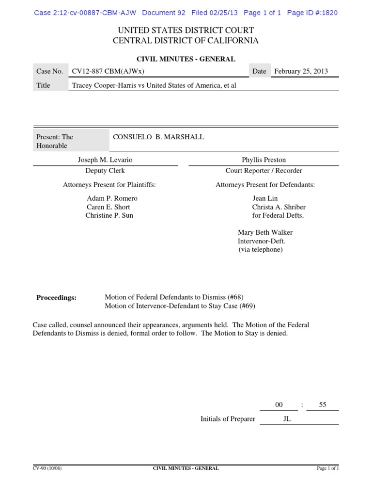 United States District Court Central District of California: Civil ...