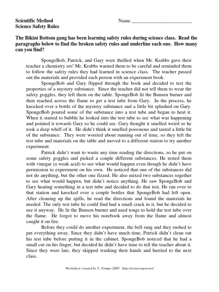SpongeBob Science Safety Rules  PDF  Experiment  Nature For Spongebob Scientific Method Worksheet