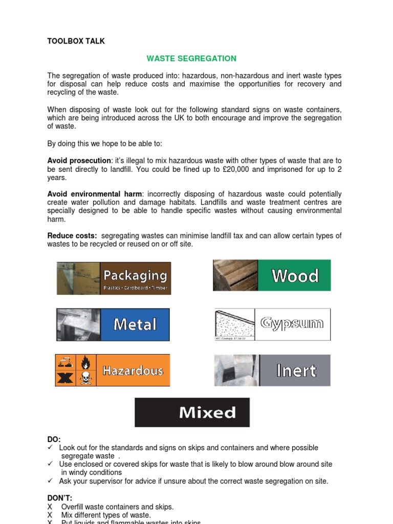 Tool Box Talk Waste Segregation | PDF | Science & Mathematics ...