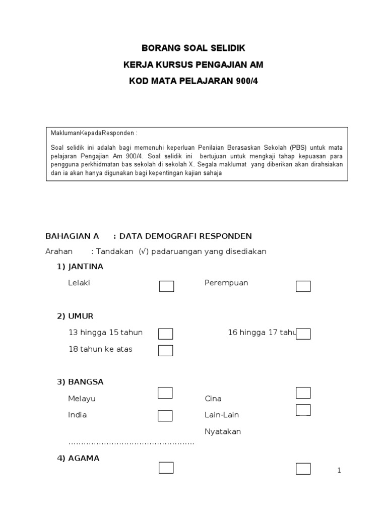 Contoh Soalan Kajian Kepuasan Kerja - Terengganu v