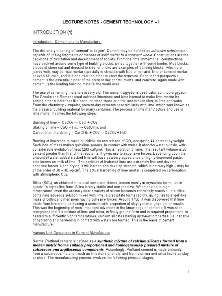 Cement Lecture Notes | PDF