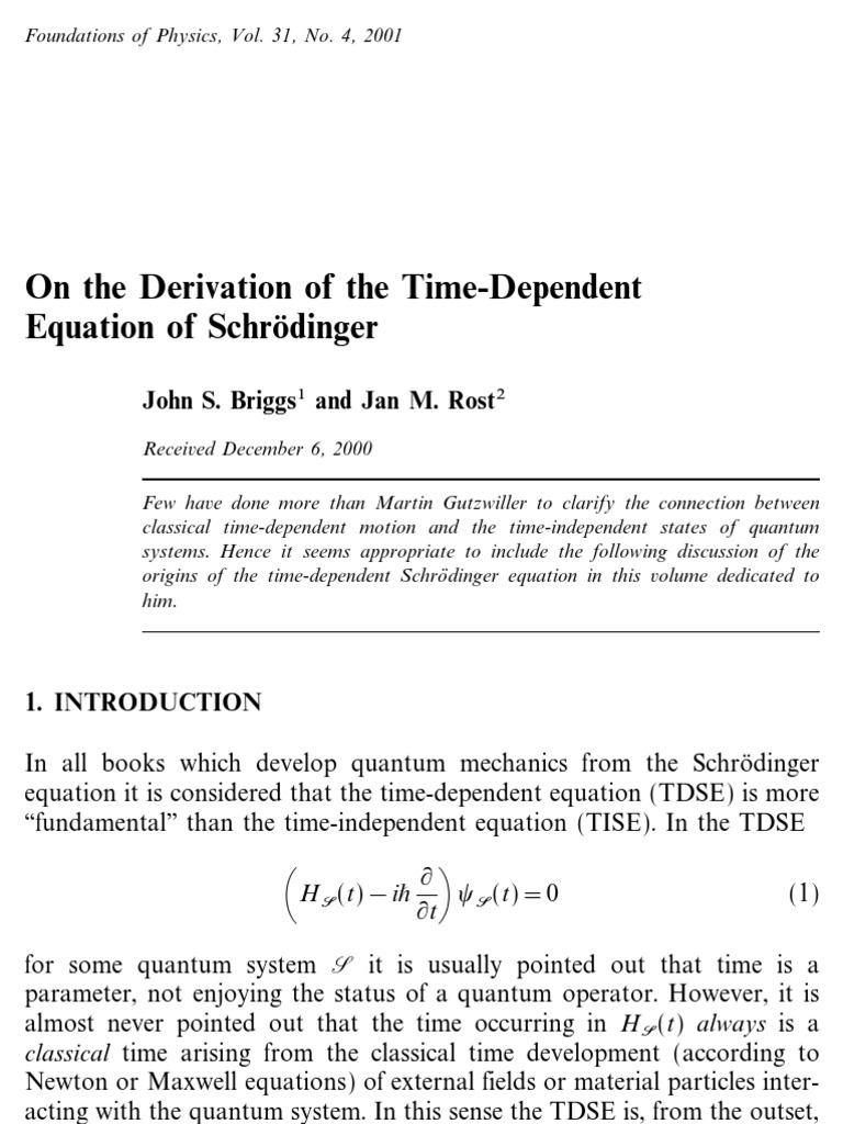 On The Derivation of The Time Dependent Schroding Equation | PDF ...
