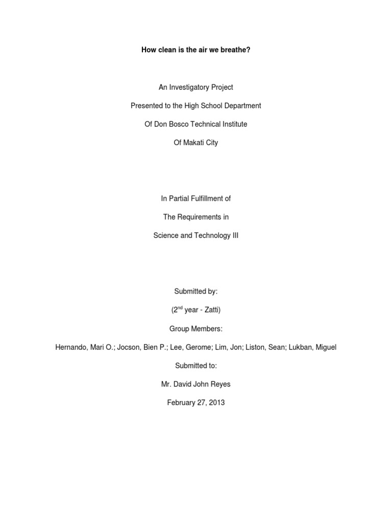 Investogatory+Project+Format+ +chapters+1 3 | PDF | Smog | Air Pollution