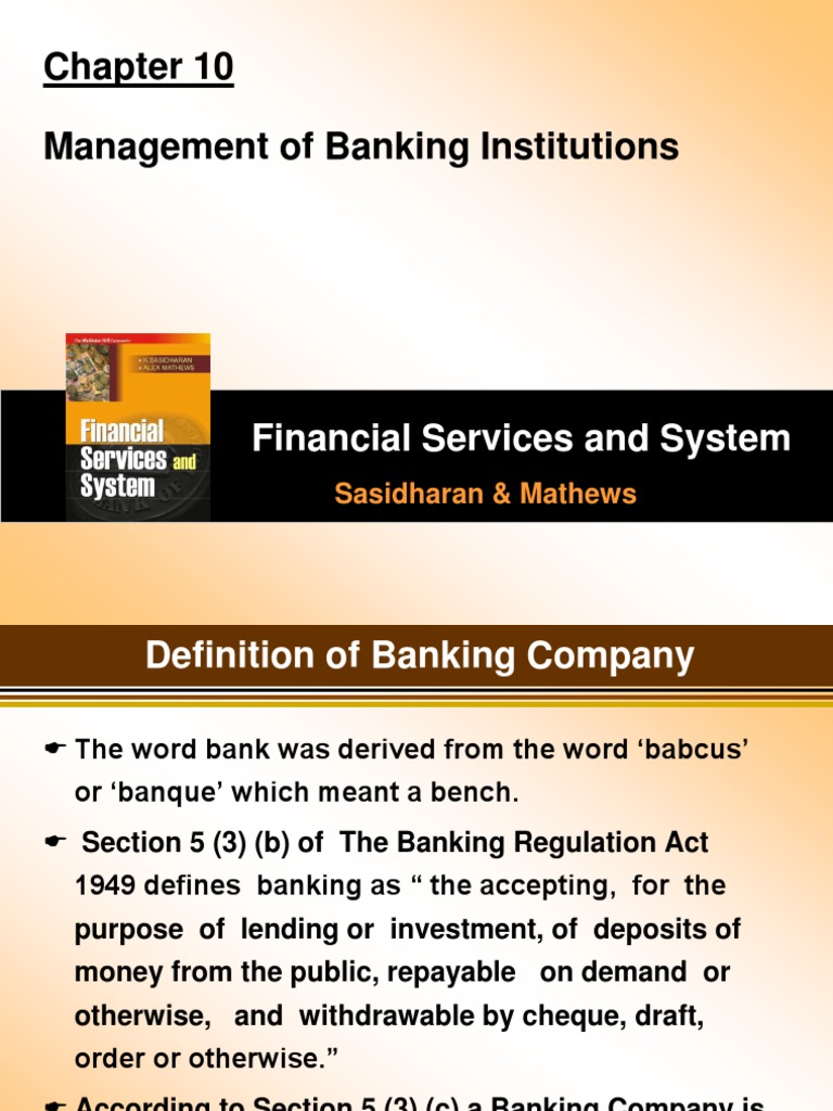 Management Of Banking Institutions Financial Services And System Non