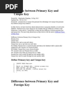 Difference Between Primary Key and Unique Key