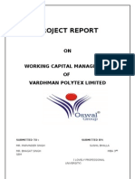 Project Report: ON Working Capital Management OF Vardhman Polytex Limited