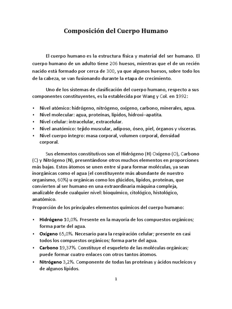 Composición Del Cuerpo Humano | PDF | Cuerpo humano | Química