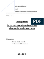 De La Contratransferencia en Freud, Al Deseo Del Analista en Lacan